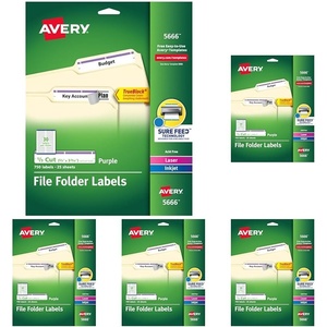 image:imageAvery TrueBlock File Folder Labels 23 x 3716 750 Printable Labels WhitePurple Permanent 5666One Size Pack of 5
