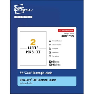 image:imageAvery UltraDuty GHS Labels Waterproof 2 X 3 White Rectangle Labels  200 Total Use with Laser Printers55 x 85