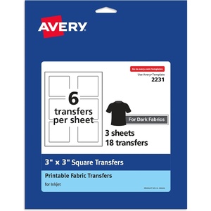 image:imageAvery Dark Transfer Paper for TShirts 3 x 3 Pre DieCut IronOn Square Transfers PrinttotheEdge 3 Sheets of Heat Transfer Paper 18 Total 02231