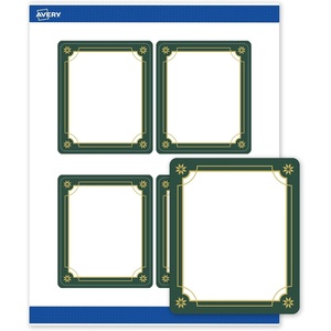 image:imageAvery Printable Christmas Labels with Sure Feed Technology Rectangle 4 x 313 PrePrinted Metallic Gold Border with Holly Design Matte White Laser amp Inkjet Compatible 40 TotalGreen  Metallic Gold Border