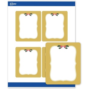 image:imageAvery Printable Christmas Labels with Sure Feed Technology Rectangle 4 x 313 PrePrinted Metallic Gold Border with Holly Design Matte White Laser amp Inkjet Compatible 40 TotalMetallic Gold Frame W Holly Berries