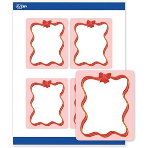 image:imageAvery Printable Christmas Labels with Sure Feed Technology Rectangle 4 x 313 PrePrinted Metallic Gold Border with Holly Design Matte White Laser amp Inkjet Compatible 40 TotalPink Border W Red  Metallic Gold Bow