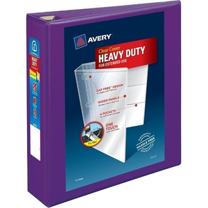 image:imageAvery HeavyDuty View 3 Ring Binder 2 EZD Rings 1 Purple Binder  For Heavy School Home and Office Use DuraHinge TearResistant Spine DuraEdge SplitResistant Sides Clear View CoversPurple