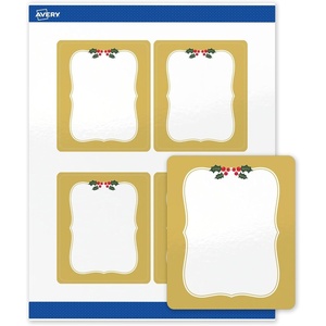 image:imageAvery Printable Christmas Labels with Sure Feed Technology Rectangle 4 x 313 PrePrinted Teal amp Metallic Gold Border with Holly Design Glossy White Laser amp Inkjet Compatible 40 TotalMetallic Gold Frame W Holly Berries