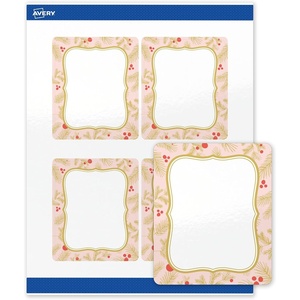image:imageAvery Printable Christmas Labels with Sure Feed Technology Rectangle 4 x 313 PrePrinted Teal amp Metallic Gold Border with Holly Design Glossy White Laser amp Inkjet Compatible 40 TotalPink  Metallic Gold Frame