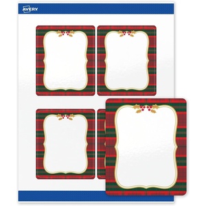 image:imageAvery Printable Christmas Labels with Sure Feed Technology Rectangle 4 x 313 PrePrinted Teal amp Metallic Gold Border with Holly Design Glossy White Laser amp Inkjet Compatible 40 TotalPlaid Border W Metallic Gold Frame