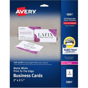 image:imageAvery Printable Business Cards with Sure Feed Technology 2 x 35 White 160 Blank Cards for Laser Printers 058812 x 312