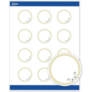 image:imageAvery Printable Round Labels with Sure Feed 2 Diameter Matte White with Green Florals Gold Dots Design Permanent Laser amp Inkjet Compatible 120 Total Great for Branding Weddings and MoreDouble Gold Border With Florals