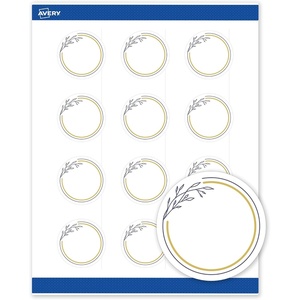 image:imageAvery Printable Round Labels with Sure Feed 2 Diameter Matte White with Green Florals Gold Dots Design Permanent Laser amp Inkjet Compatible 120 Total Great for Branding Weddings and MoreGold  Navy Border With Florals