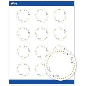 image:imageAvery Printable Round Labels with Sure Feed 2 Diameter Matte White with Green Florals Gold Dots Design Permanent Laser amp Inkjet Compatible 120 Total Great for Branding Weddings and MoreGreen Florals With Gold Dots