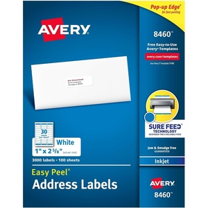 image:imageAvery Easy Peel Printable Address Labels Sure Feed Technology Customizable Stickers White 3000 Blank Mailing Labels Great for Mailing Shippingamp More 8460 1 x 258 Pack of 5